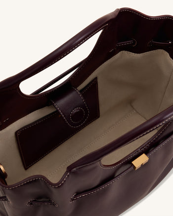 Virelle Borsa tote con coulisse in pelle vegana cerata - Bordeaux