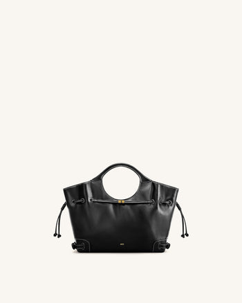 Virelle Borsa tote con coulisse in pelle vegana cerata - Nero