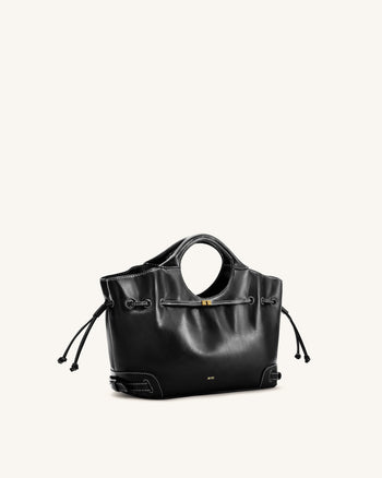 Virelle Borsa tote con coulisse in pelle vegana cerata - Nero