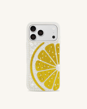 Custodia per telefono con perle finte a fetta di limone - Bianco