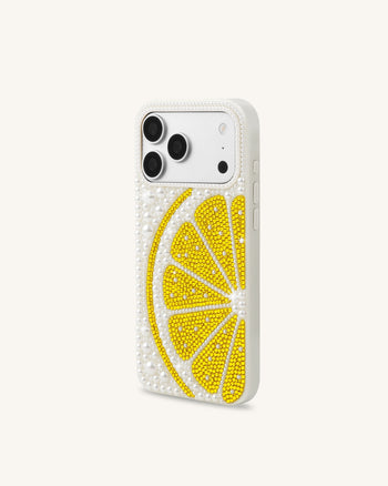 Custodia per telefono con perle finte a fetta di limone - Bianco