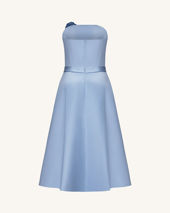 Abito midi a trapezio senza spalline ricamato Iris - Blu polvere
