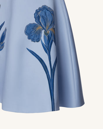 Abito midi a trapezio senza spalline ricamato Iris - Blu polvere