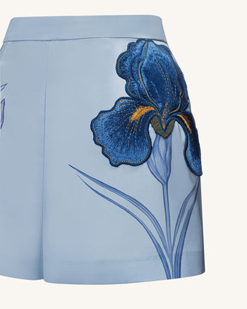 Iris Pantaloncini sartoriali ricamati - Azzurro