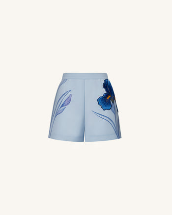 Iris Pantaloncini sartoriali ricamati - Azzurro