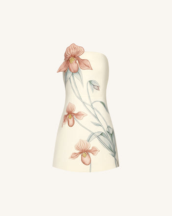 Mini abito con applicazioni orchidea scarpetta - Avorio/Rosa pesca