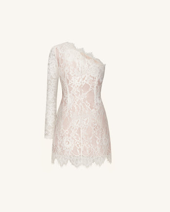 Mini abito in pizzo con spalla One - Bianco