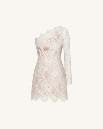 Mini abito in pizzo con spalla One - Bianco