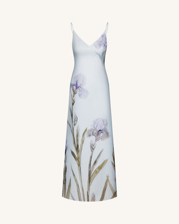 Abito sottoveste in raso con motivo Iris - Celeste