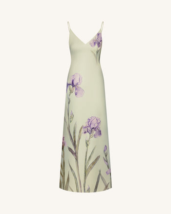 Abito sottoveste in raso con motivo Iris - Verde chiaro/Viola