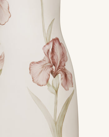 Abito con scollo all'americana gioiello e motivo Iris - Avorio/Rosa
