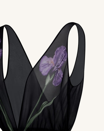 Abito lungo velato con stampa floreale - Nero