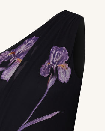 Abito lungo floreale con spalla One - Nero