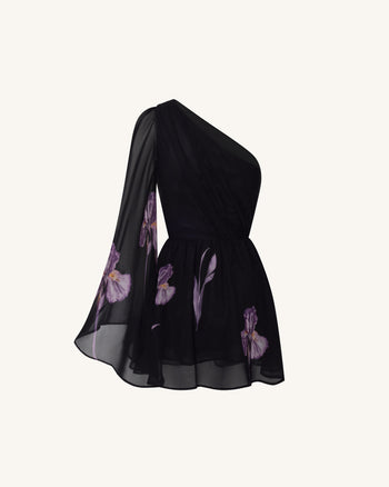 Abito floreale in rete con spalla One - Nero