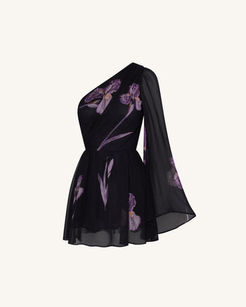 Abito floreale in rete con spalla One - Nero