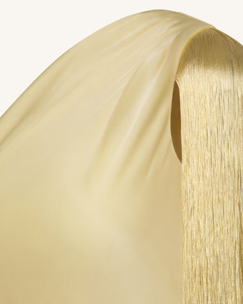 Abito midi con frange e spalla One - Champagne