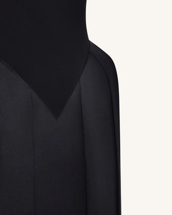 Abito midi con scollo Square e paniere - Nero