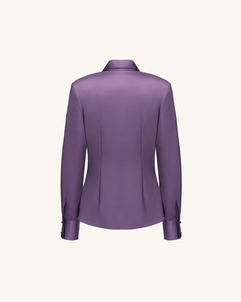 Blusa a maniche lunghe a portafoglio in raso - Malva polveroso