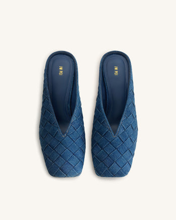 Ellie Sabot con tacco a punta quadrata intrecciati - Blu denim