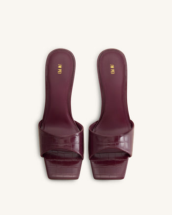 Sabot con tacco effetto coccodrillo Hannah - Borgogna