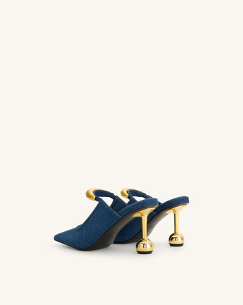 Sofia Mule con Tacco a Sfera e Dettaglio Metallico - Blu Denim