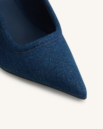 Sofia Mule con Tacco a Sfera e Dettaglio Metallico - Blu Denim