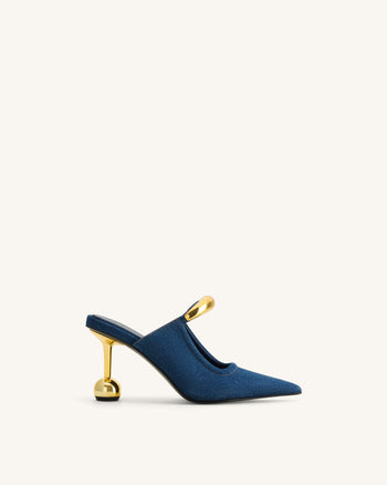 Sofia Mule con Tacco a Sfera e Dettaglio Metallico - Blu Denim