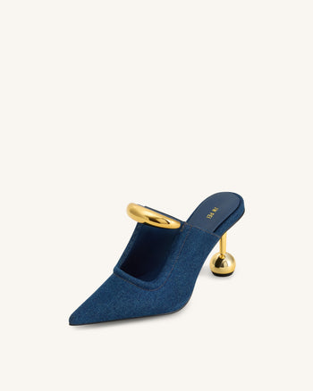 Sofia Mule con Tacco a Sfera e Dettaglio Metallico - Blu Denim