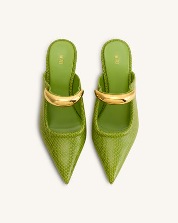 Sofia Mule con Tacco a Sfera e Dettaglio Metallico - Verde