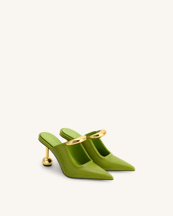 Sofia Mule con Tacco a Sfera e Dettaglio Metallico - Verde