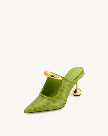 Sofia Mule con Tacco a Sfera e Dettaglio Metallico - Verde