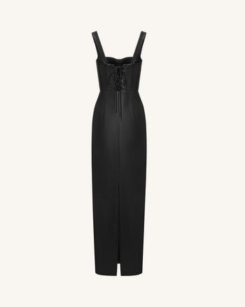 Iris Abito lungo in pelle a corsetto con spalline e stampa floreale - Nero
