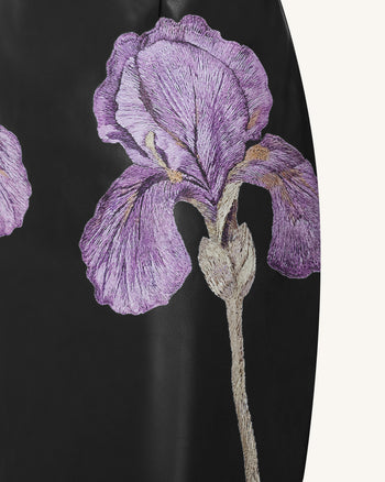 Iris Abito lungo in pelle a corsetto con spalline e stampa floreale - Nero