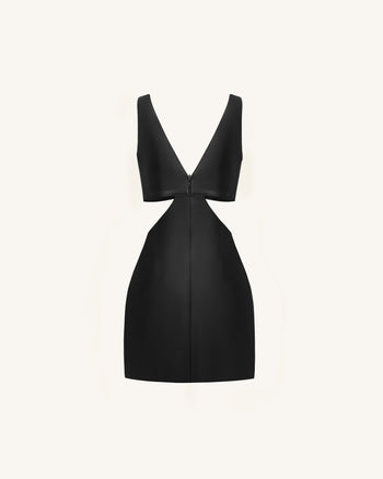 Iris Abito corto attillato in pelle con cut-out e stampa floreale - Nero
