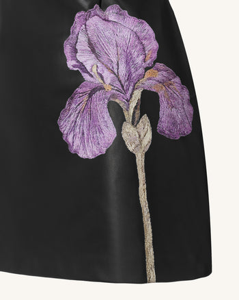 Iris Abito corto attillato in pelle con cut-out e stampa floreale - Nero
