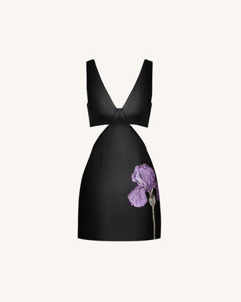 Iris Abito corto attillato in pelle con cut-out e stampa floreale - Nero