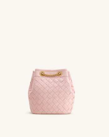 Yara Borsa a secchiello intrecciata a mano in finta pelle scamosciata - Rosa