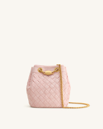 Yara Borsa a secchiello intrecciata a mano in finta pelle scamosciata - Rosa
