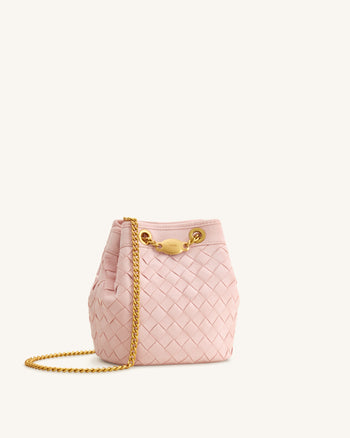 Yara Borsa a secchiello intrecciata a mano in finta pelle scamosciata - Rosa