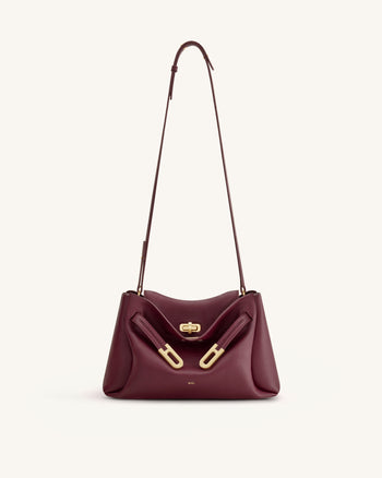 Rhea Borsa a spalla con doppia fibbia effetto martellato - Bordeaux scuro