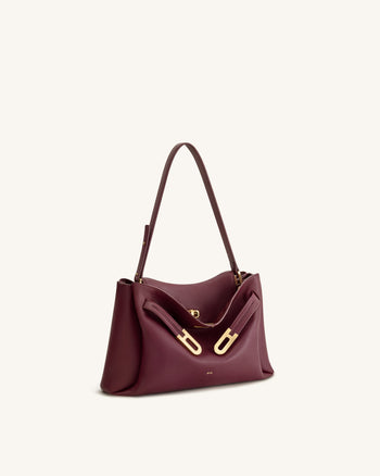 Rhea Borsa a spalla con doppia fibbia effetto martellato - Bordeaux scuro