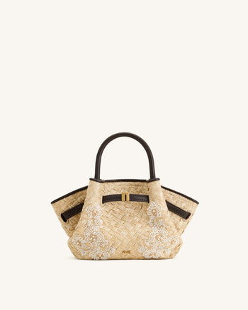 Hana Mini borsa tote con perline in simil-paglia - Marrone