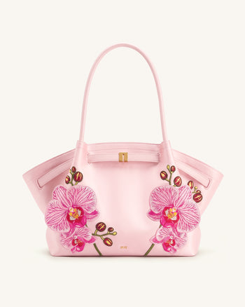 Hana Borsa tote grande con orchidea ricamata - Rosa