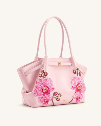 Hana Borsa tote grande con orchidea ricamata - Rosa