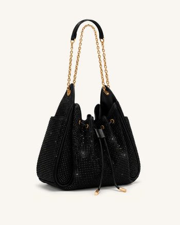 Rowan Borsa a secchiello arricciata con catena e coulisse in cristallo artificiale - Ossidiana