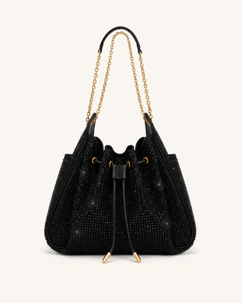 Rowan Borsa a secchiello arricciata con catena e coulisse in cristallo artificiale - Ossidiana