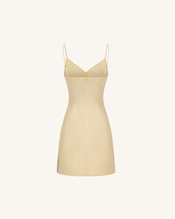 Iris Abito corto a sottoveste in raso stampato - Giallo tenue