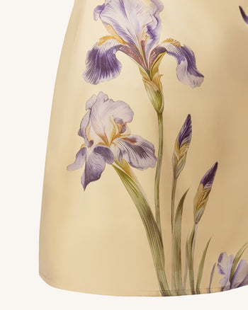 Iris Abito corto a sottoveste in raso stampato - Giallo tenue