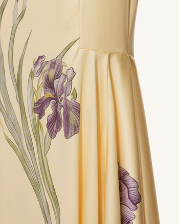 Iris Abito lungo a sirena in raso stampato - Giallo tenue