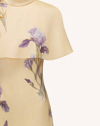 Iris Abito corto stampato con mantella sovrapposta - Giallo tenue